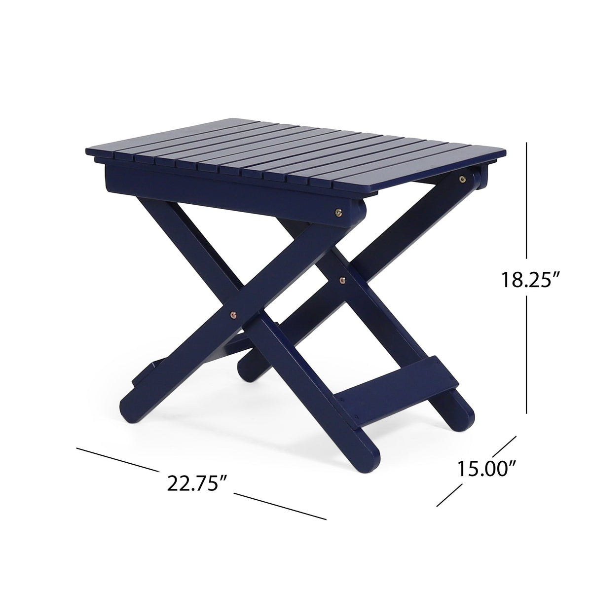 Folding Outdoor Wooden Side Table in Navy Blue for Patios
