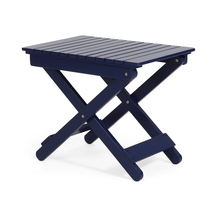 Folding Outdoor Wooden Side Table in Navy Blue for Patios