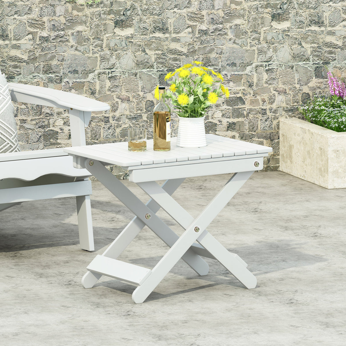 Folding Outdoor Wooden Side Table for Patio and Lawn