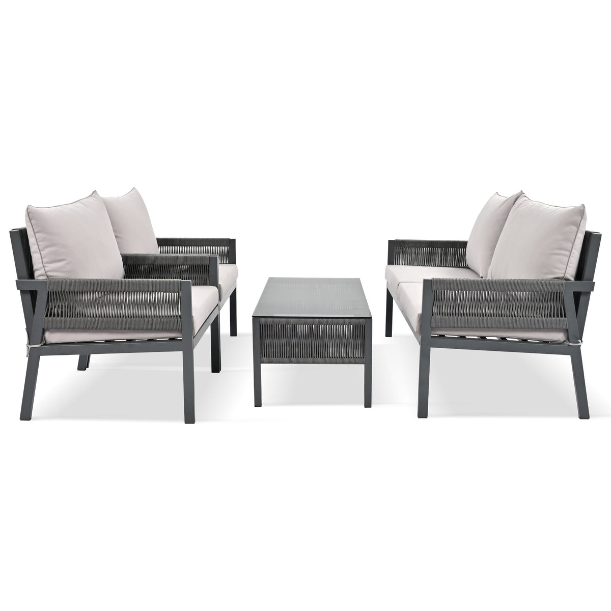 Outdoor Furniture Set with Glass Table & Thick Cushions