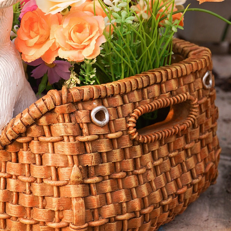 Rabbit Woven Flower Pot Planter for Whimsical Displays