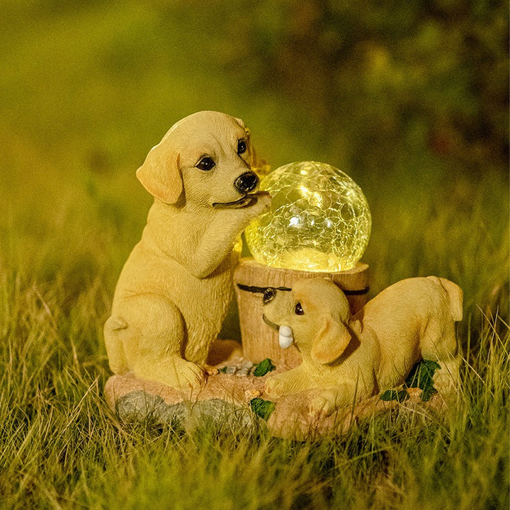 Solar Garden Decor Lamp with Resin Puppies for Patios