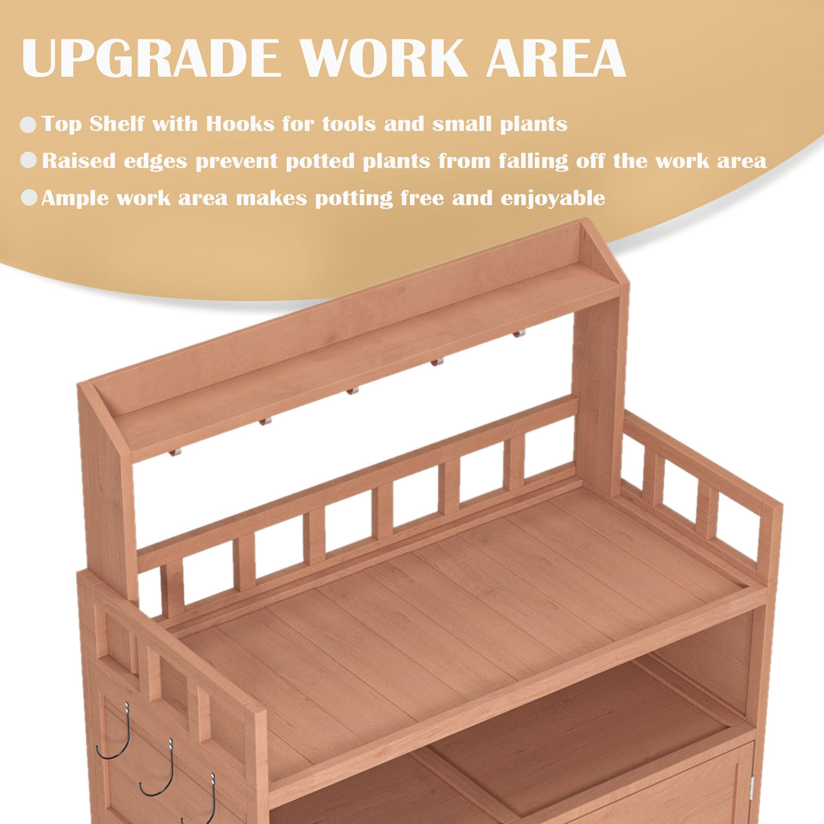 Outdoor Potting Bench with Storage Cabinet and Work Rails