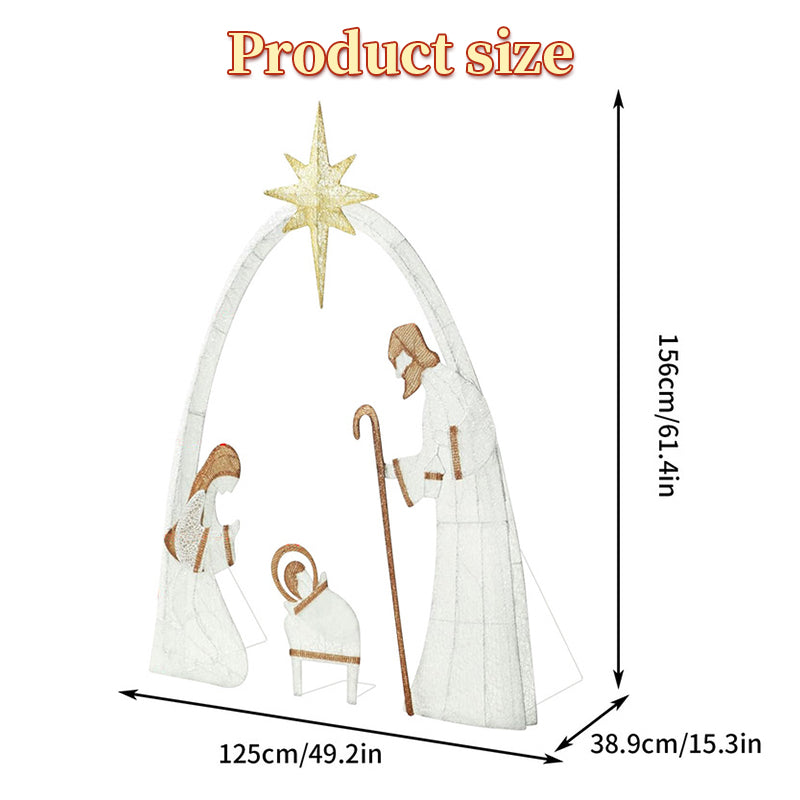 Outdoor Nativity Scene with Copper Wire Christmas Lights