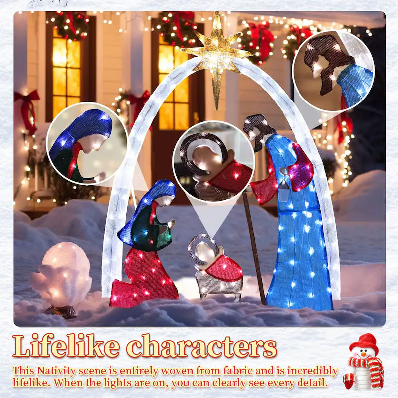 Outdoor Nativity Scene with Copper Wire Christmas Lights