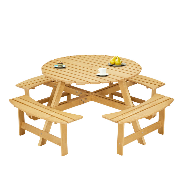 Round Outdoor Picnic Table for 8 with Built-in Benches