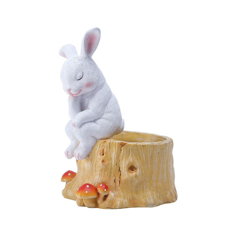 Rabbit Tree Stump Planter for Whimsical Garden Decor
