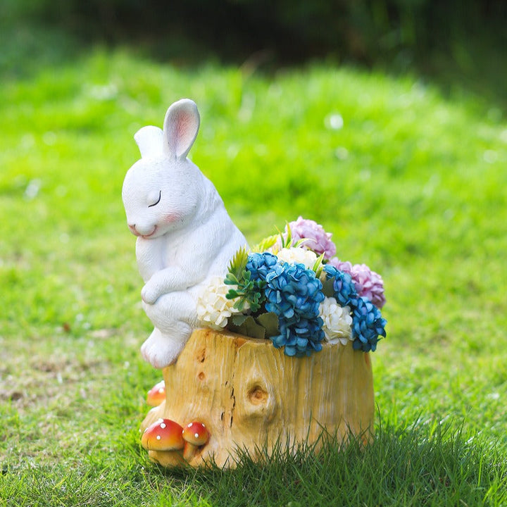 Rabbit Tree Stump Planter for Whimsical Garden Decor
