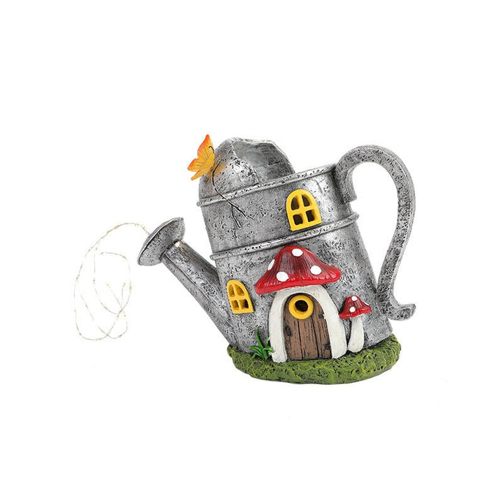 Solar Fairy Garden Watering Can with Glowing String Lights