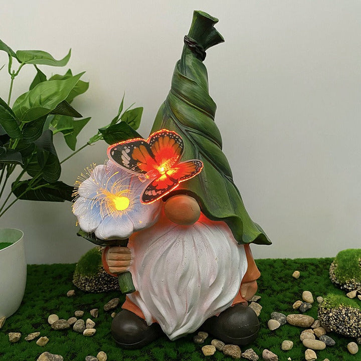 Solar Gnome Garden Light: Glowing Flower and Butterfly