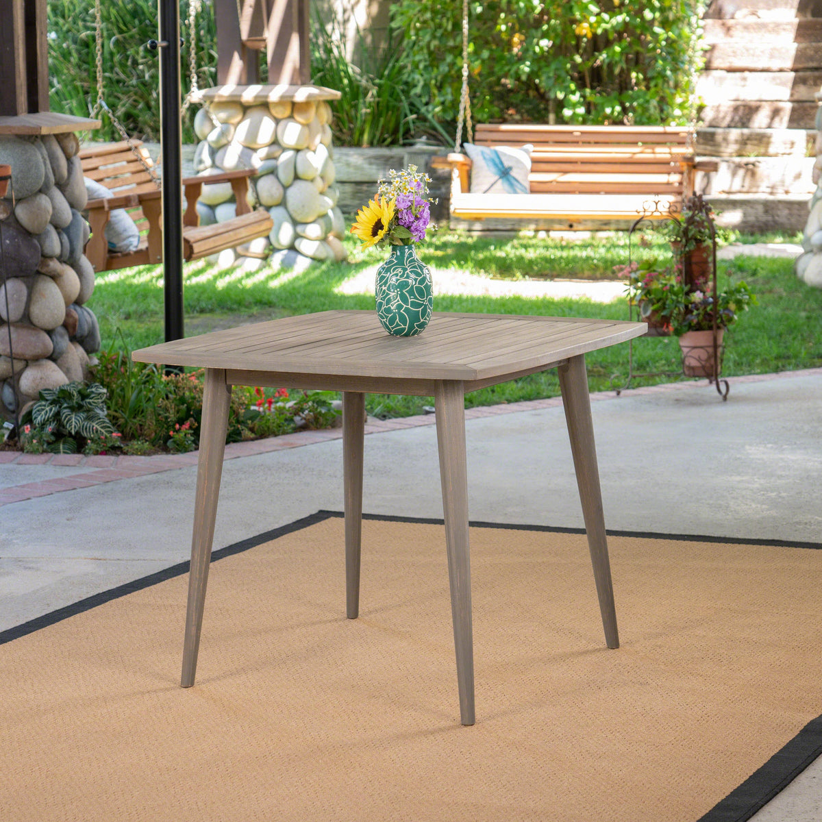 Weathered Gray Acacia Outdoor Side Table for Patios