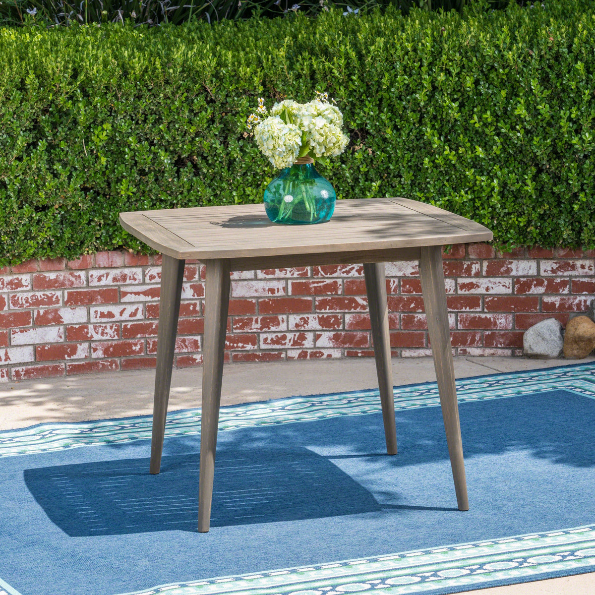 Weathered Gray Acacia Outdoor Side Table for Patios