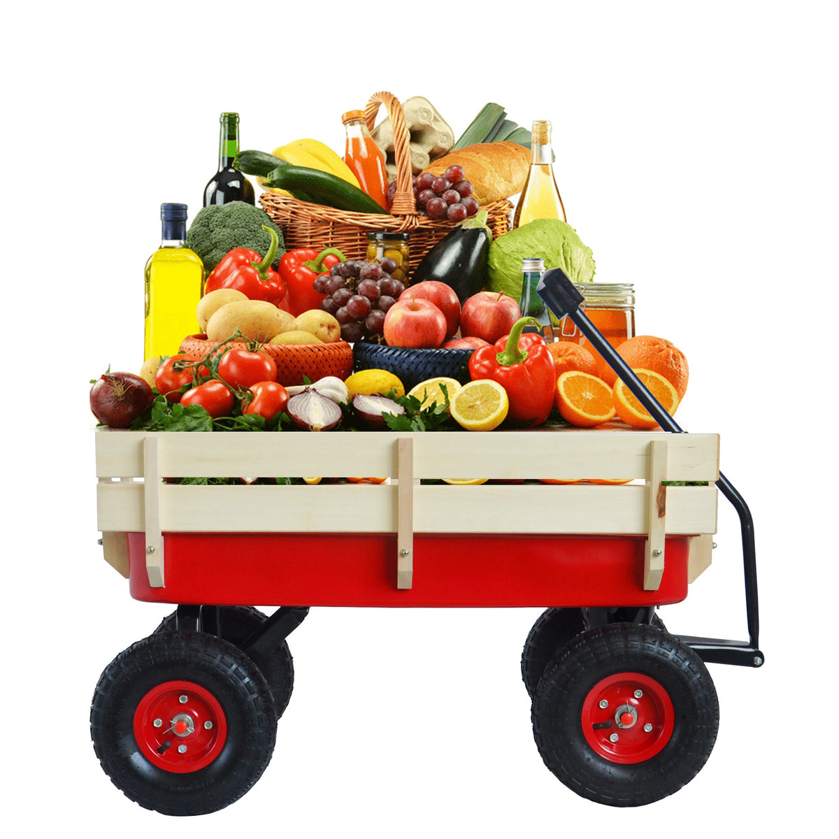 Outdoor Utility Wagon with Large Air Tires & Wood Rails