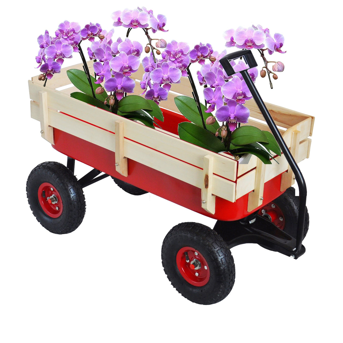 Outdoor Utility Wagon with Large Air Tires & Wood Rails