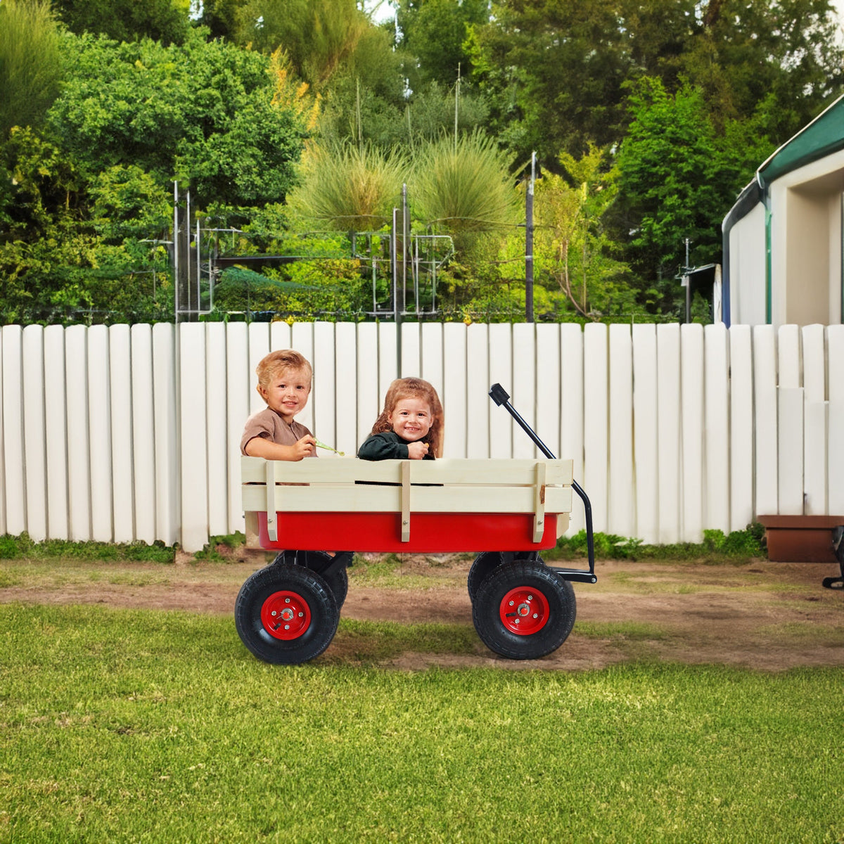 Outdoor Utility Wagon with Large Air Tires & Wood Rails