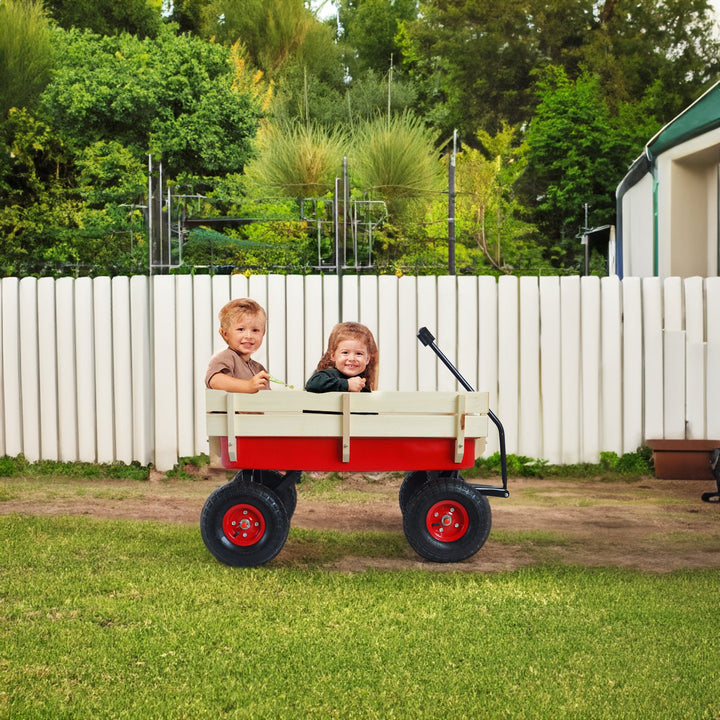 Outdoor Utility Wagon with Large Air Tires & Wood Rails
