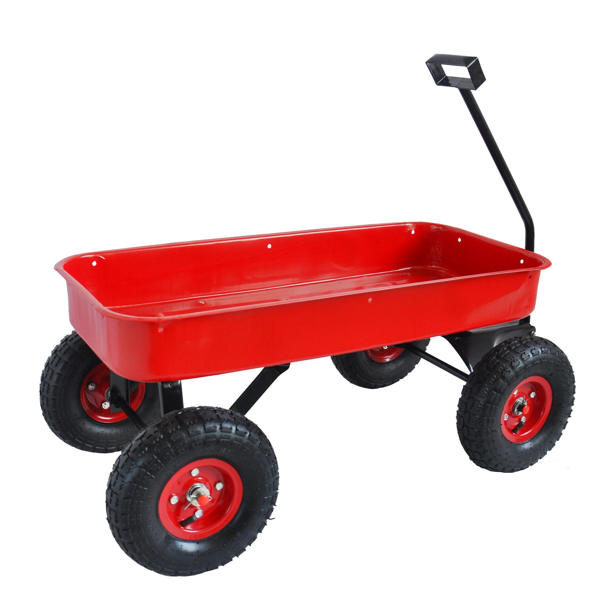 Outdoor Utility Wagon with Large Air Tires & Wood Rails