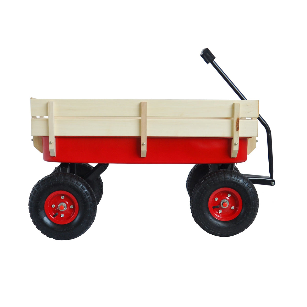 Outdoor Utility Wagon with Large Air Tires & Wood Rails
