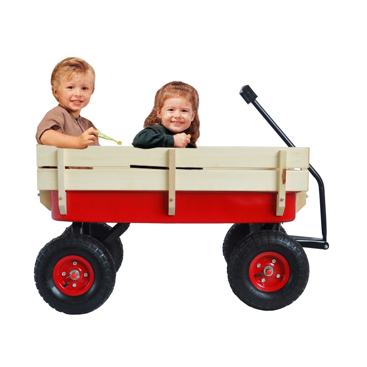 Outdoor Utility Wagon with Large Air Tires & Wood Rails
