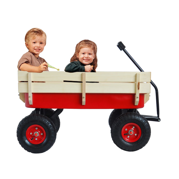 Outdoor Utility Wagon with Large Air Tires & Wood Rails