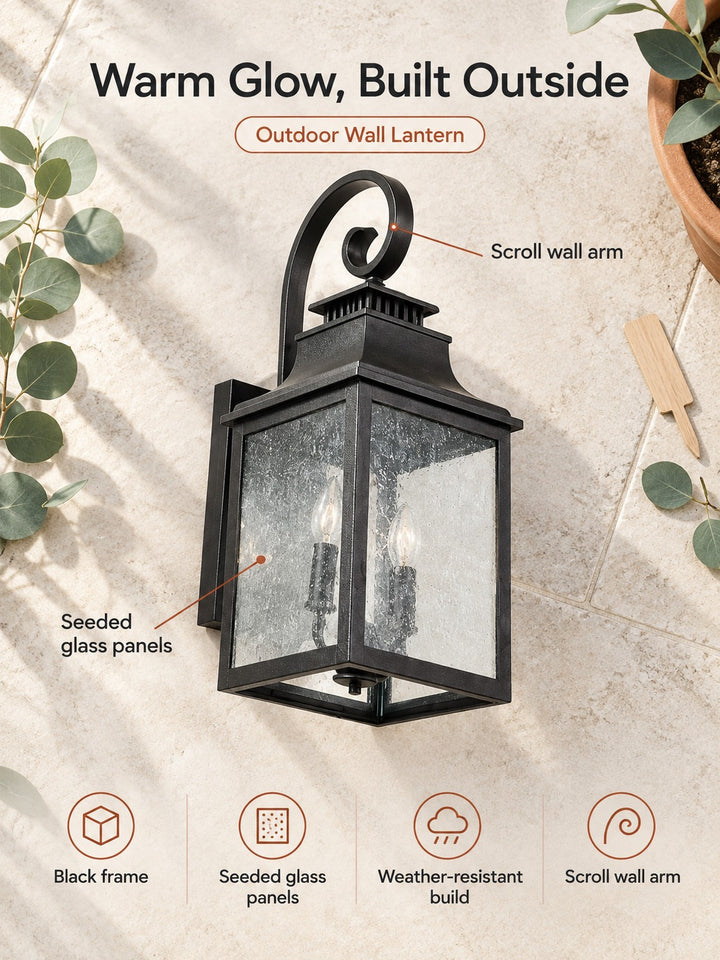 Outdoor Wall Lantern With Seeded Glass, Weather-Resistant