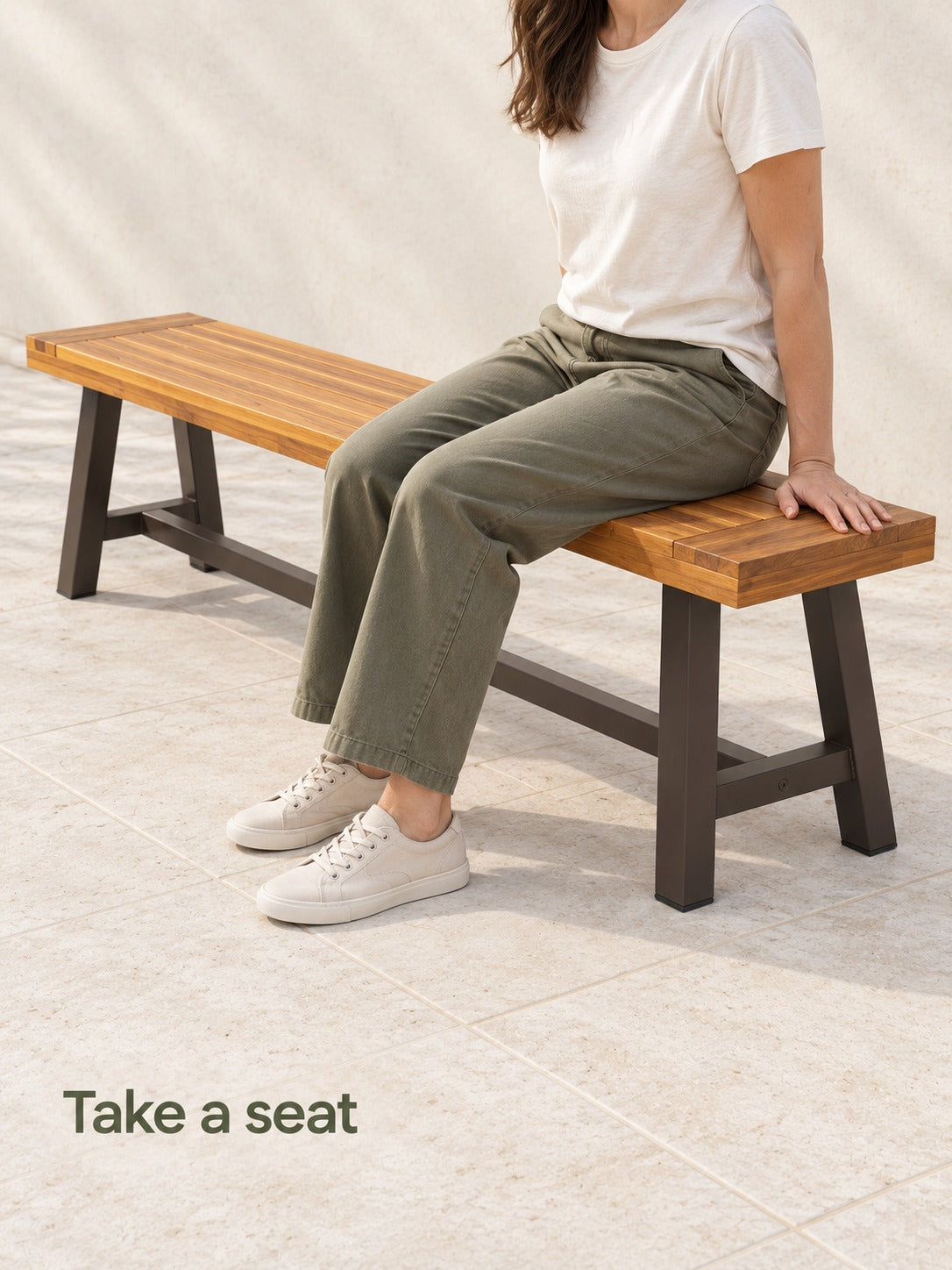 Outdoor Wood Bench Set for Patio, Sandblasted Brown