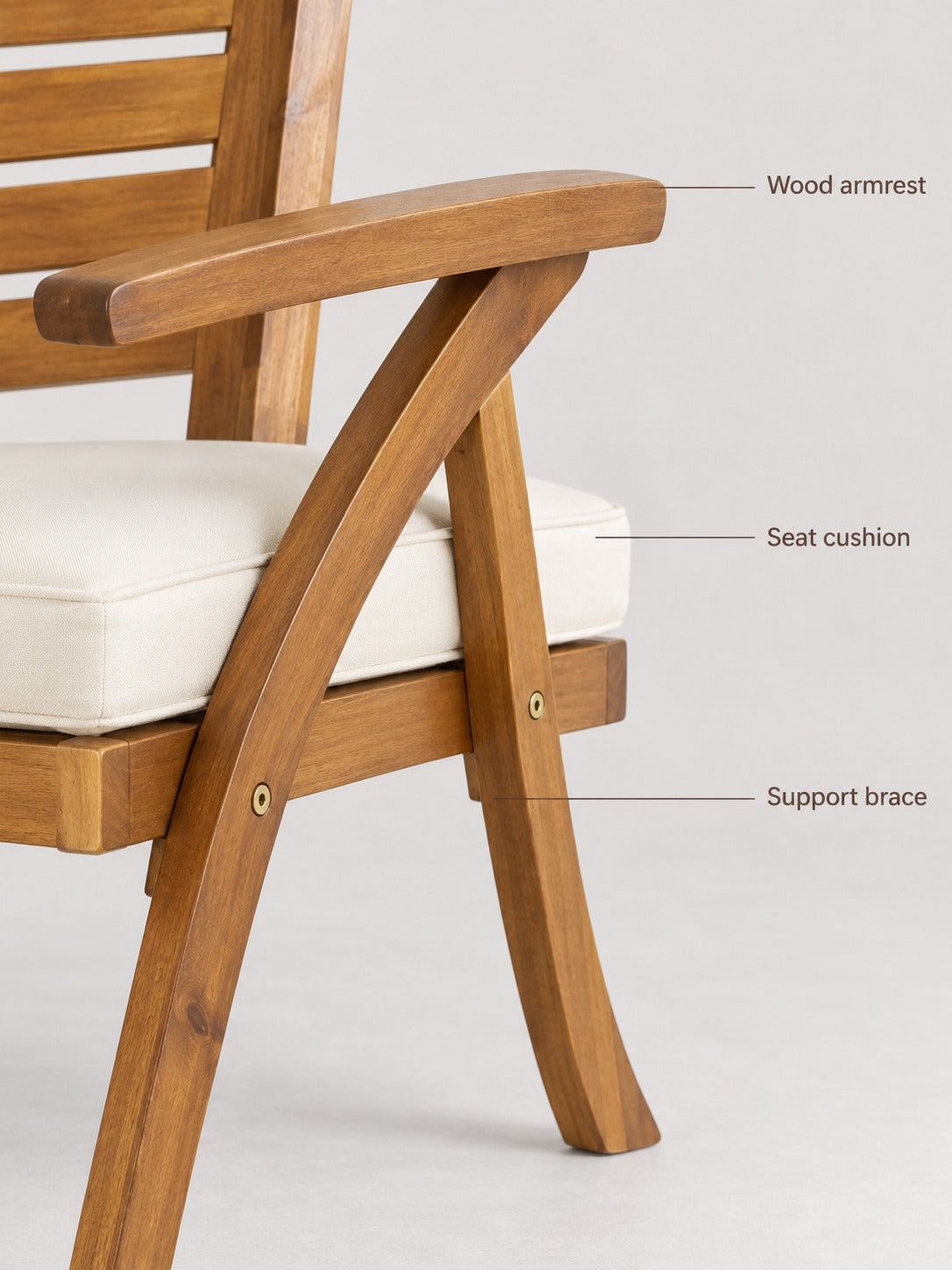 Outdoor Wood Dining Chairs Set of 2 with Cream Cushions