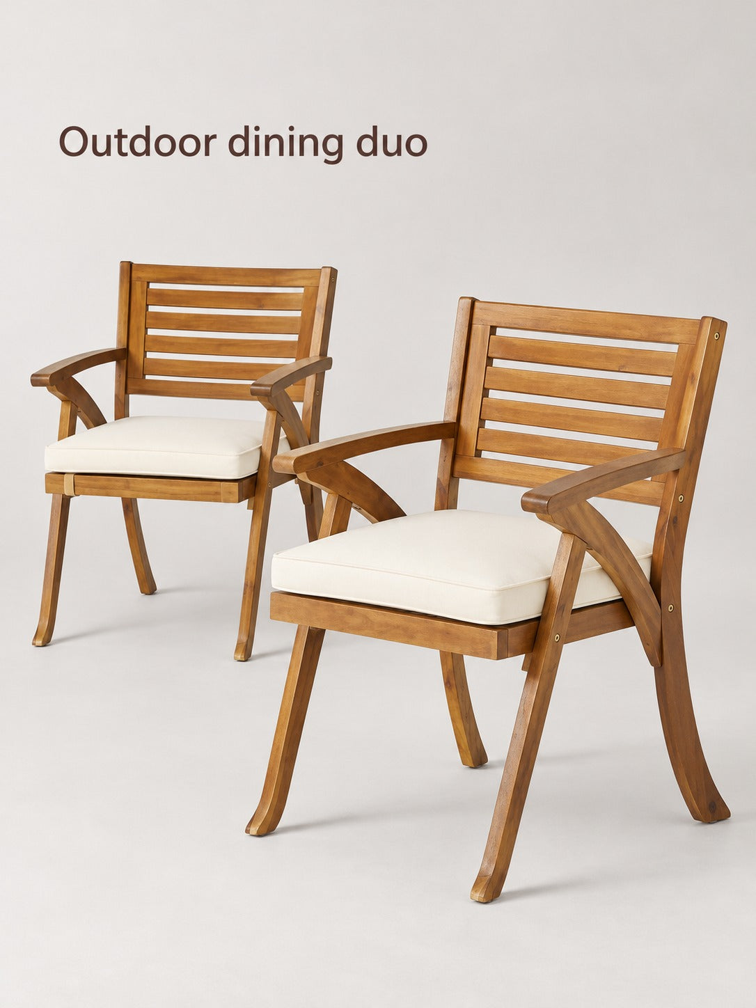 Outdoor Wood Dining Chairs Set of 2 with Cream Cushions