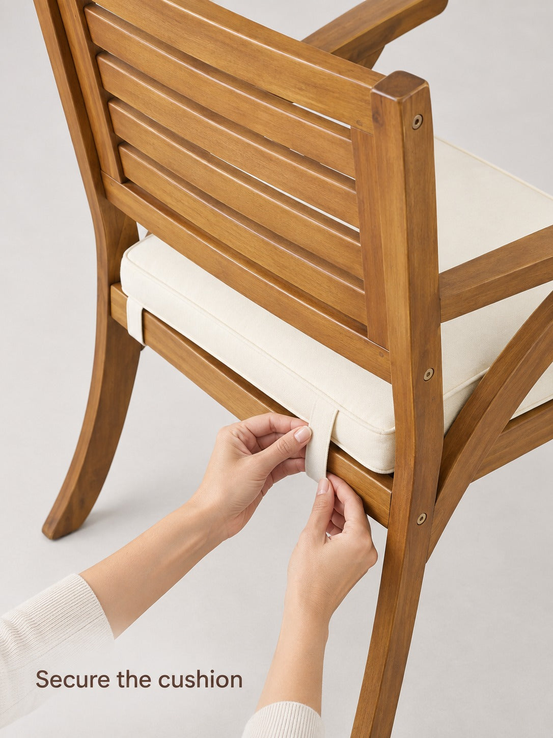 Outdoor Wood Dining Chairs Set of 2 with Cream Cushions