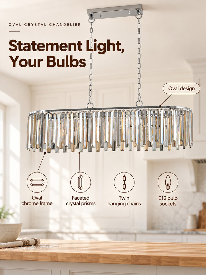 Modern Oval Crystal Chandelier for Dining Room Lighting