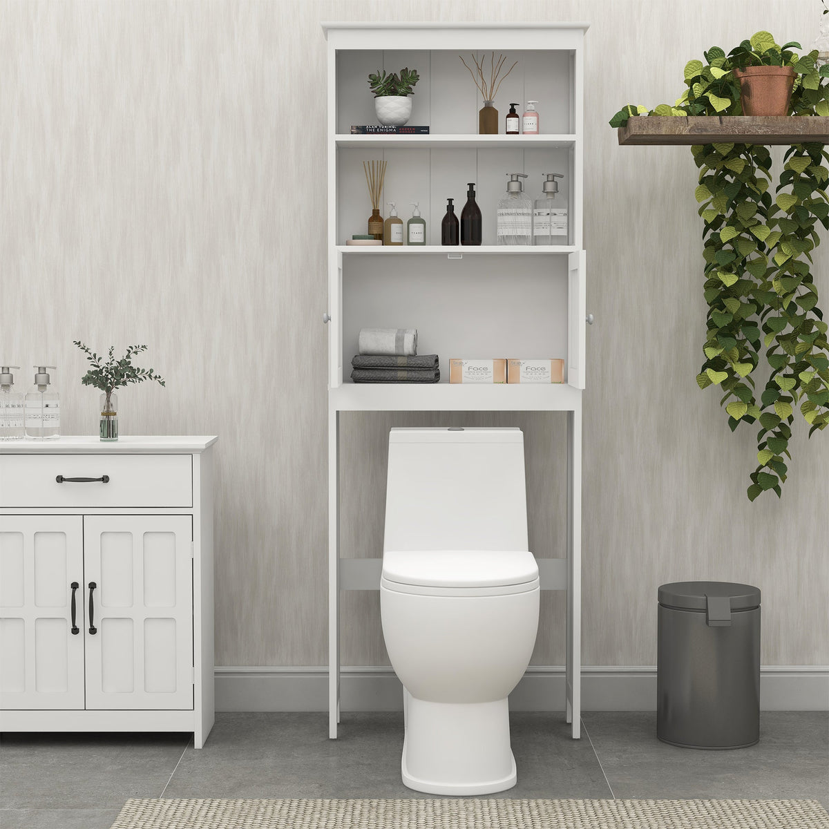 Over the Toilet Storage Cabinet with 2 Doors & Shelves