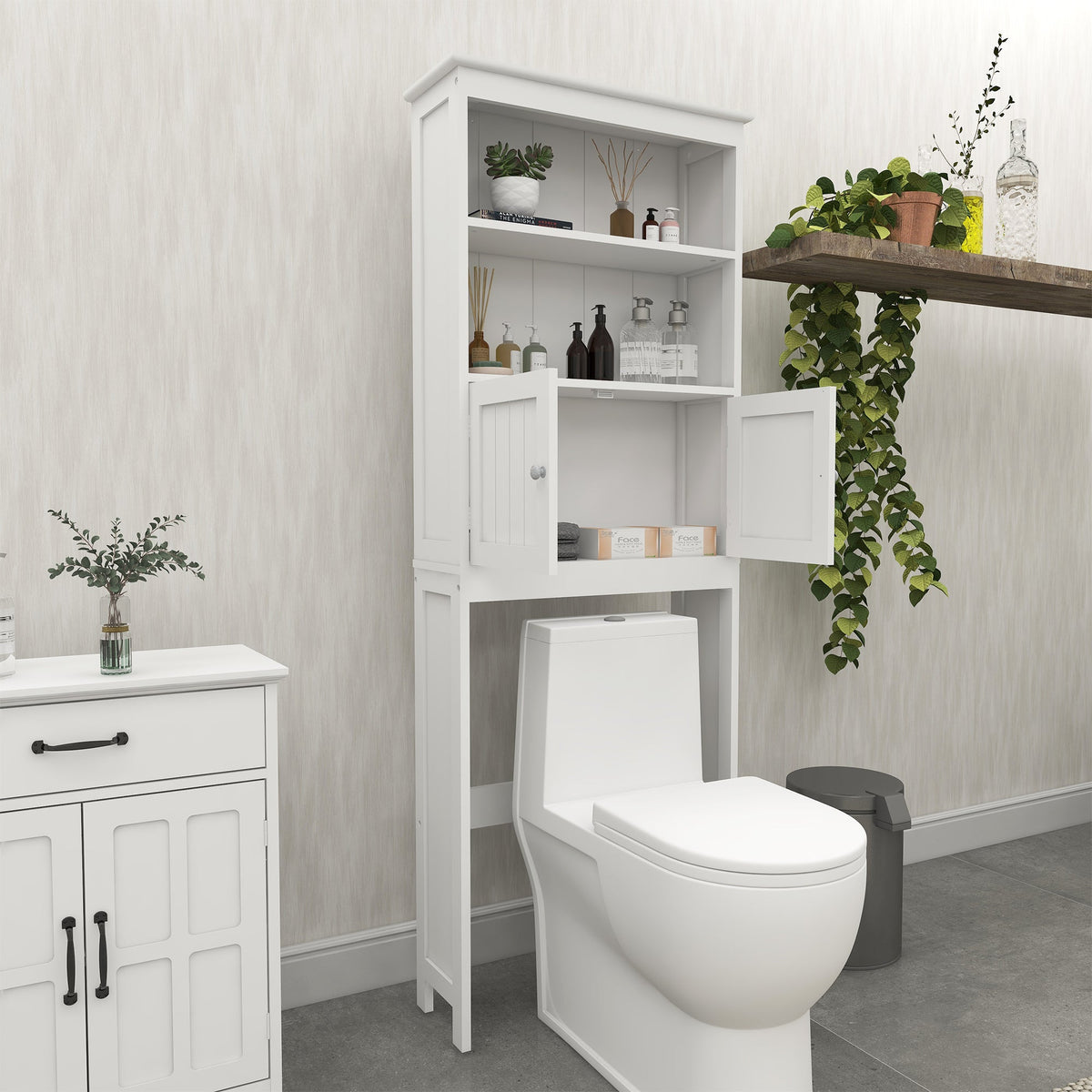Over the Toilet Storage Cabinet with 2 Doors & Shelves