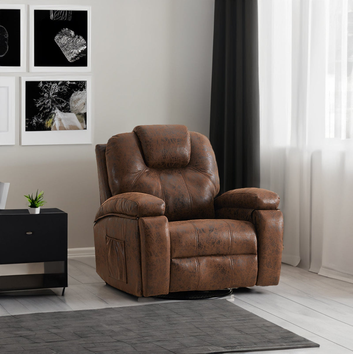 Oversized Swivel Armchair with Side Pocket for Living Room