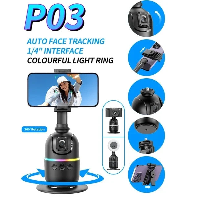 AI Face Tracking Phone Gimbal, 360° Hands-Free Vlog