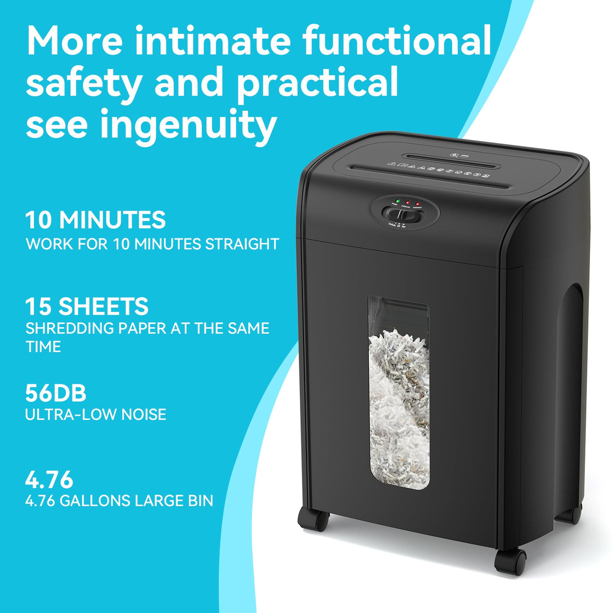 Quiet Paper Shredder, 15-Sheet Cross Cut, 18L Bin