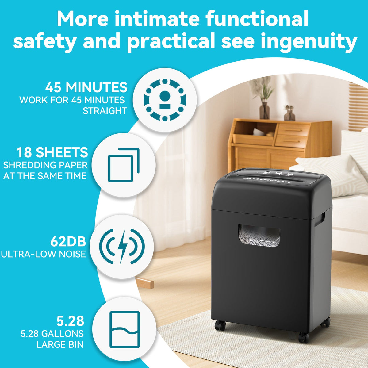 Quiet Cross Cut Paper Shredder for Home Office Security
