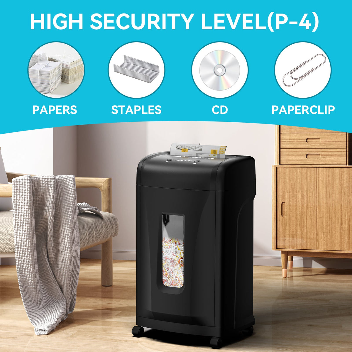 P-4 Cross Cut Paper Shredder for Home Office Security
