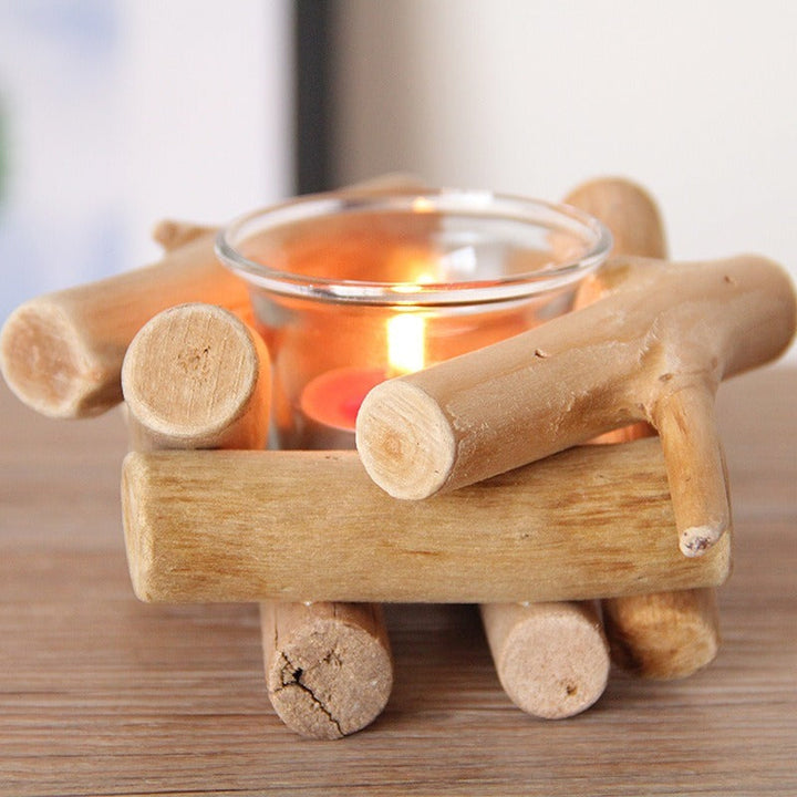 Wood Driftwood Candle Holder for Warm Romantic Glow
