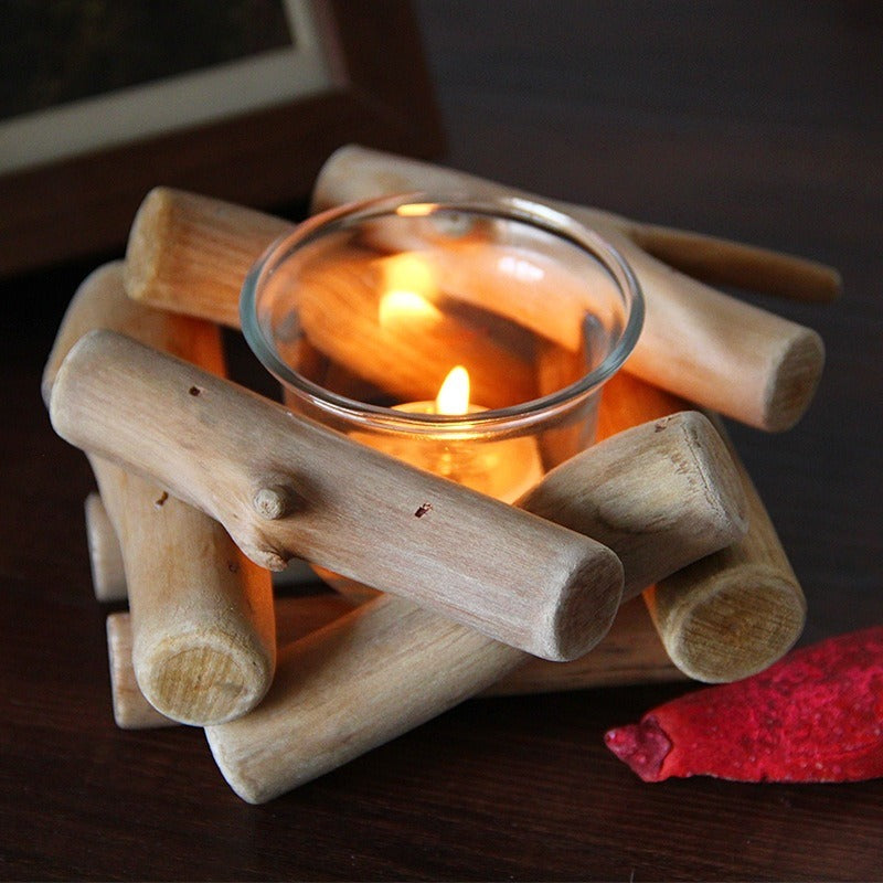 Wood Driftwood Candle Holder for Warm Romantic Glow