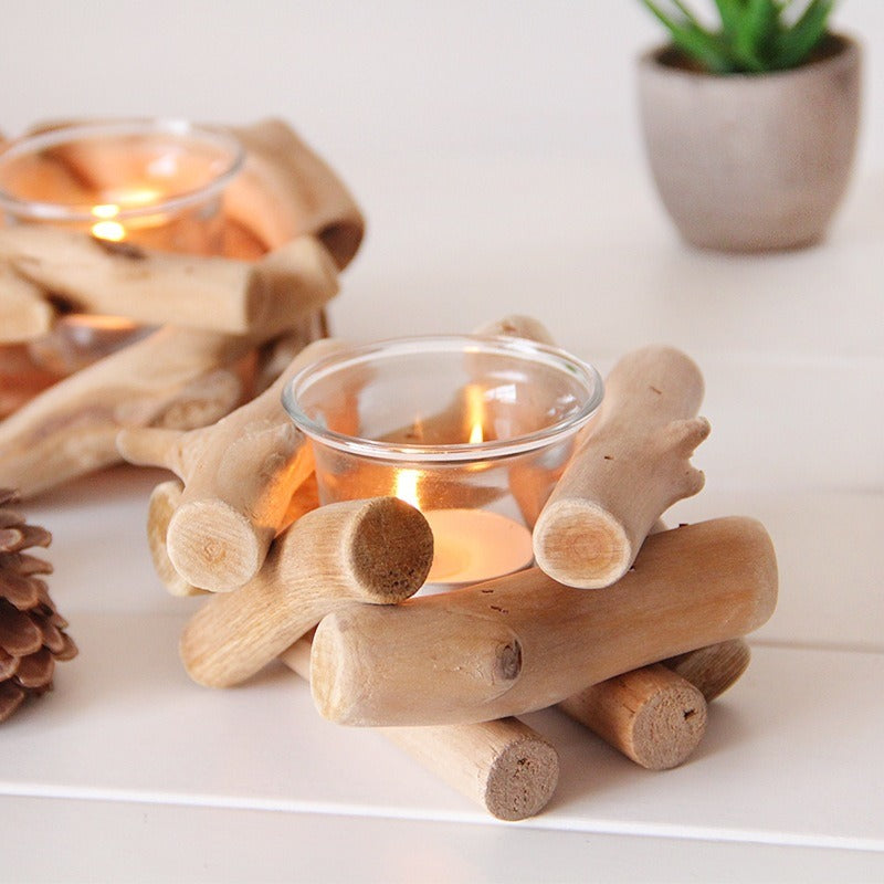 Wood Driftwood Candle Holder for Warm Romantic Glow