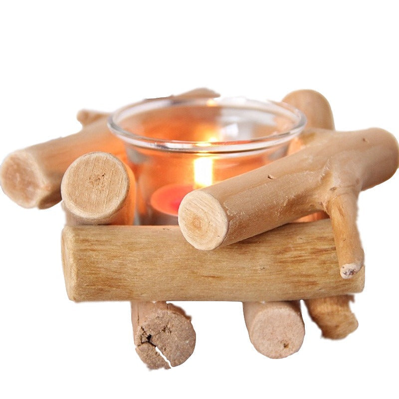 Wood Driftwood Candle Holder for Warm Romantic Glow
