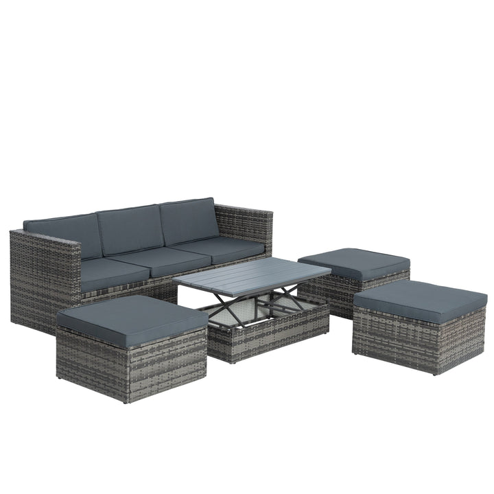 Grey Wicker Patio Furniture Set With Lift-Top Coffee Table
