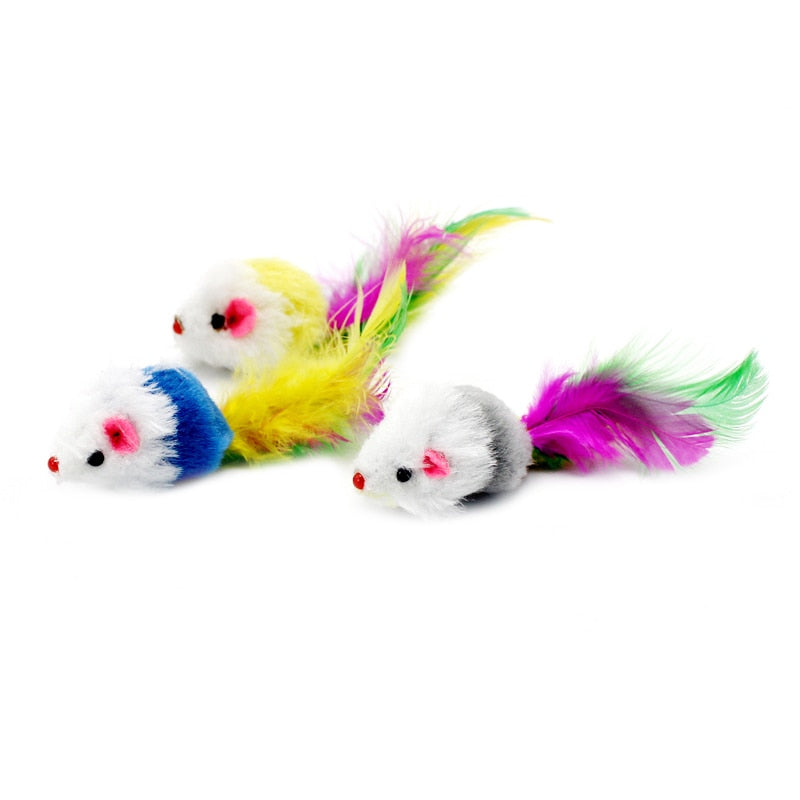 Feather Cat Toys: 12-Pack Rattling Mice for Indoor Play