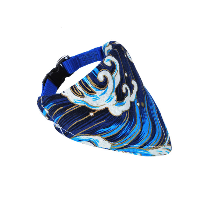 Adjustable Dog Bandana Collar, Wave Print for Small Pets