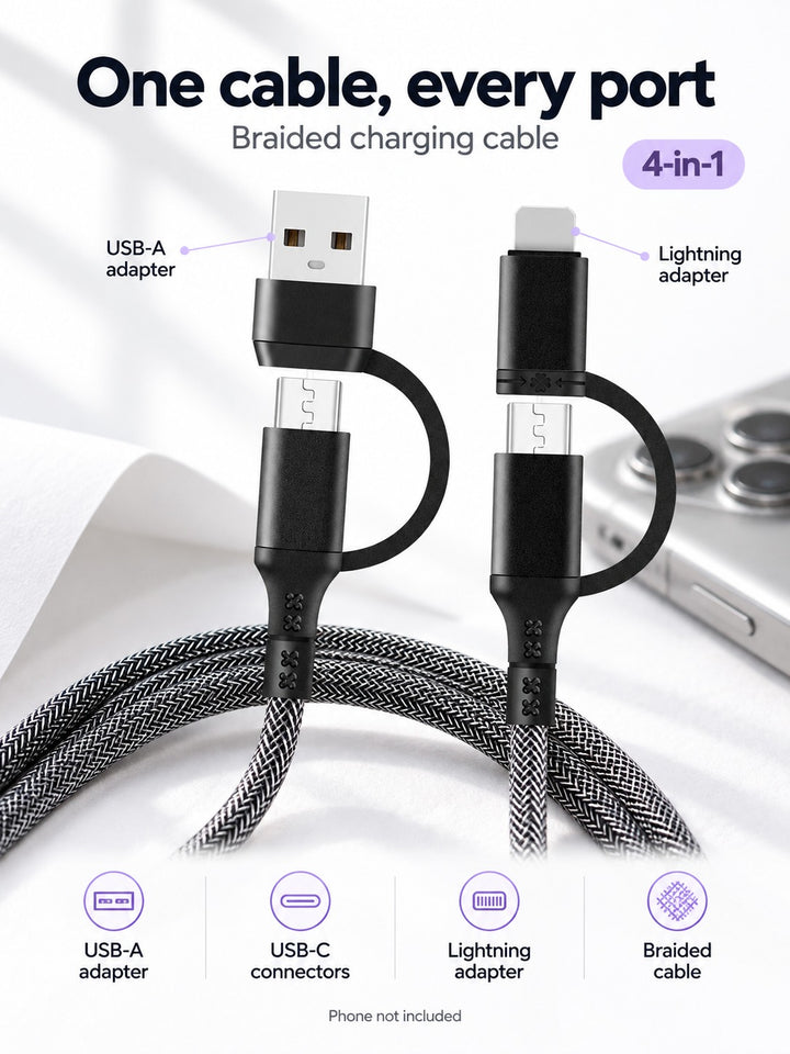 PD60W Braided 4-in-1 Charging Cable for iPhone & Huawei