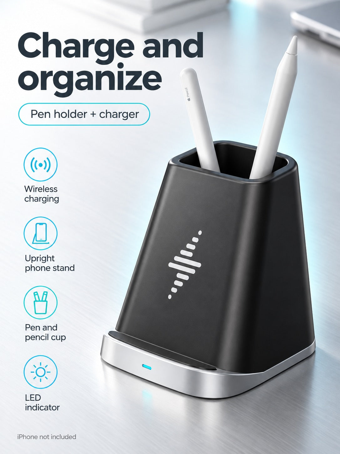Wireless Charger Pen Holder Desk Stand for iPhone 13