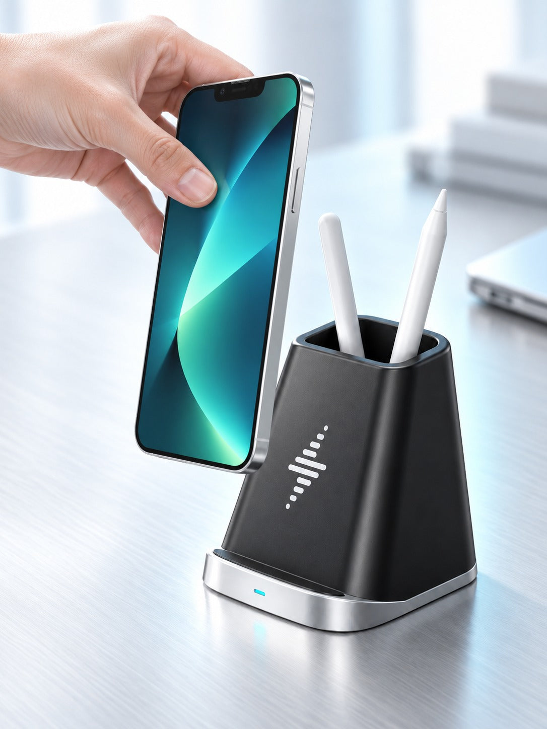 Wireless Charger Pen Holder Desk Stand for iPhone 13