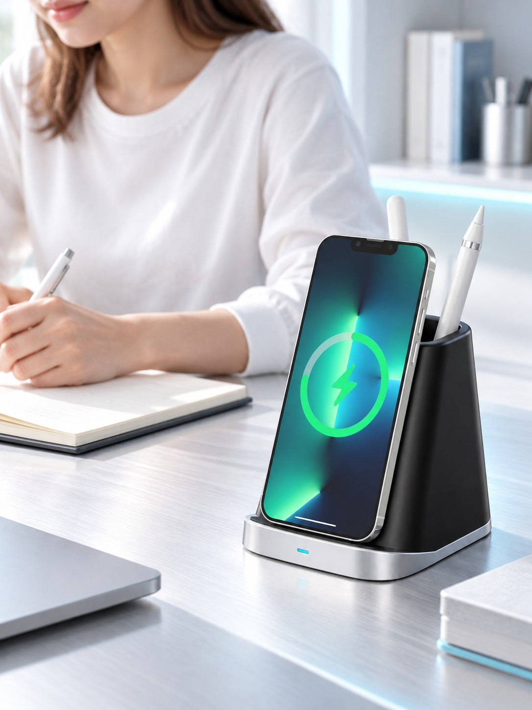 Wireless Charger Pen Holder Desk Stand for iPhone 13