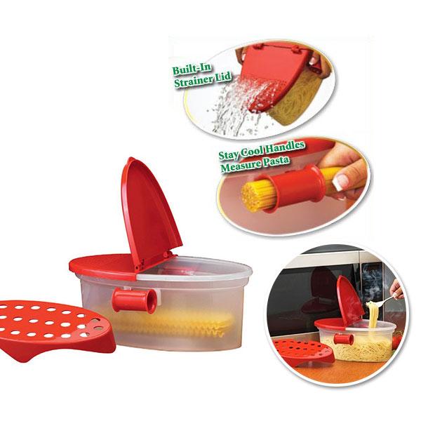 Microwave Pasta Cooker With Strainer Lid, No Colander