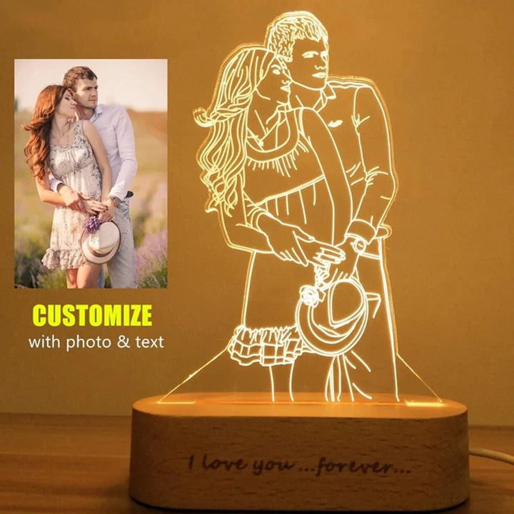 Personalized Wooden Photo Lamp With Custom Line Art